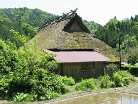 広河原にて茅葺き民家